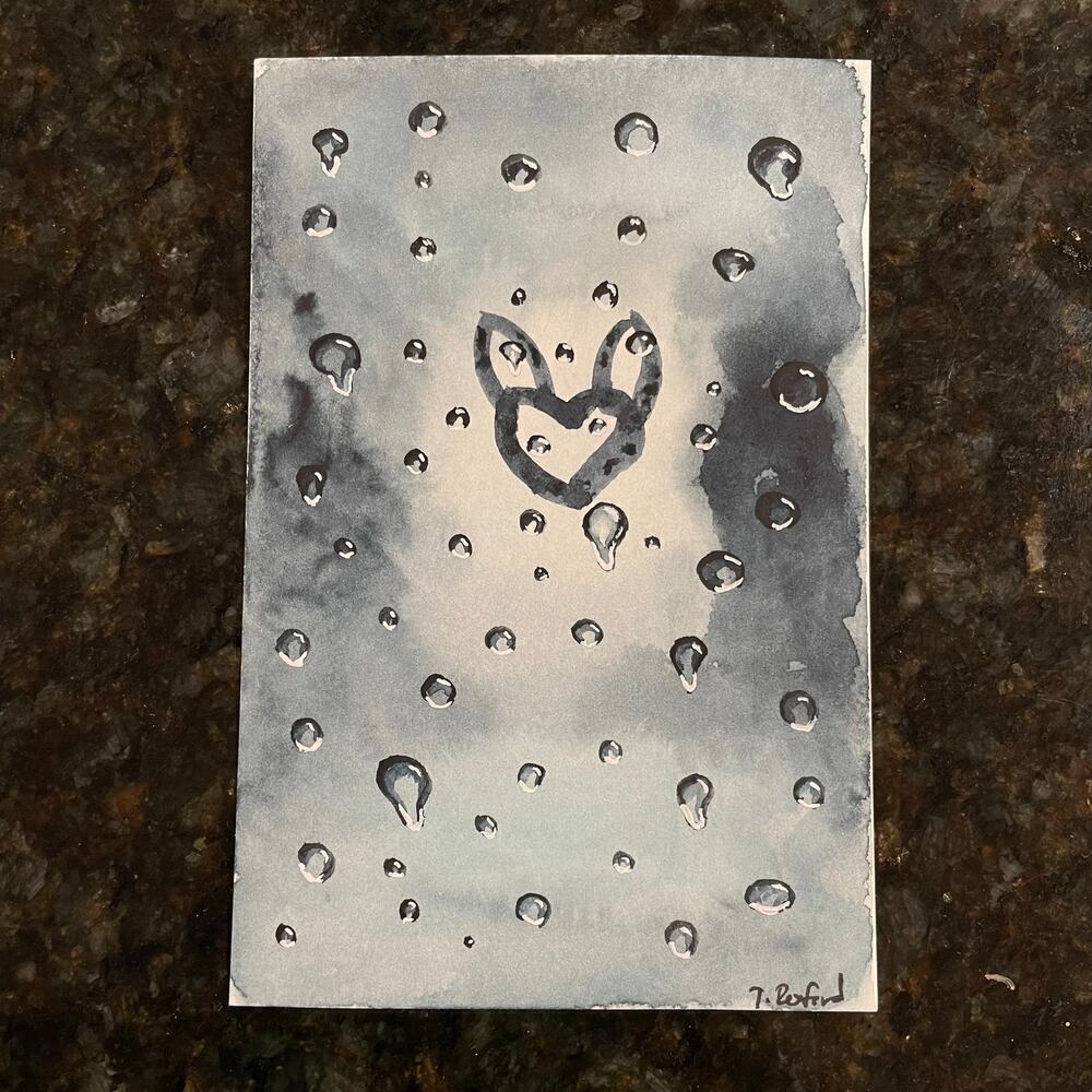 Hand painted watercolor original painting raindrops 4x6”